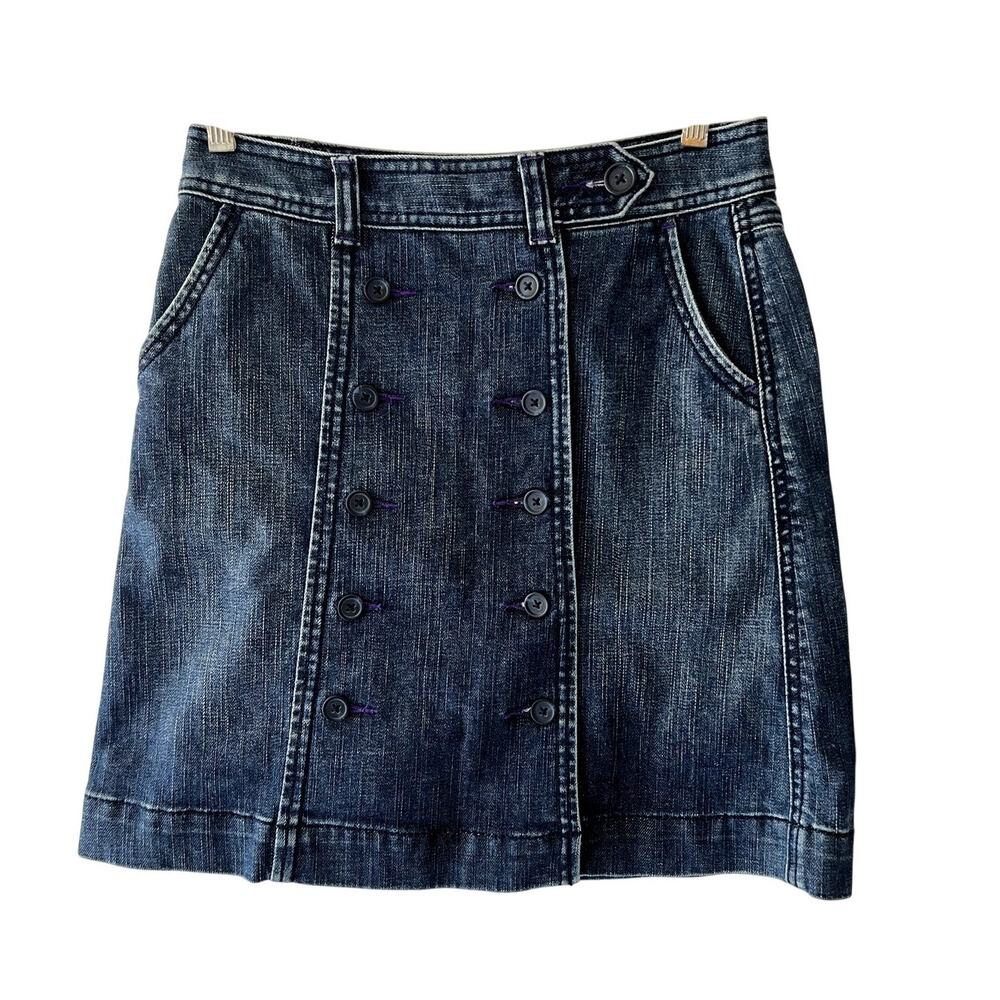 Bica Cheia Anthropologie Size 0 Blue Denim Skirt Excellent Button Down A Line